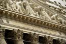 Detail of the New York Stock Exchange building May 13, 2014 in New York