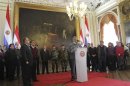 Paraguay's President Lugo addresses a nationwide message at the Presidential Palace in Asuncion
