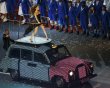 Victoria Beckham of British pop group The Spice Girls performs on the top of a London taxi during the closing ceremony of the London 2012 Olympic Games at the Olympic Stadium