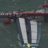 The yacht Artemis is pictured capsized off the California coast in this still image taken from video