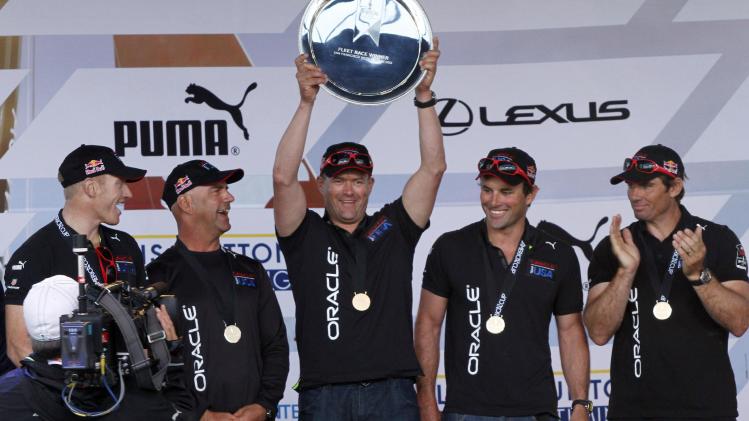 this Oct. 7, 2012 file photo, from left, Oracle Team USA Spithill team 