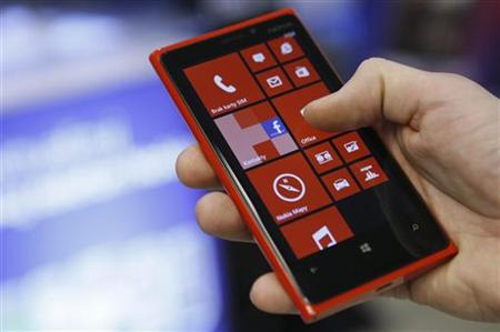 A Nokia Lumia smartphone is pictured in a shop in Warsaw