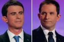 A combination picture shows French Socialist party politicians Manuel Valls and Benoit Hamon as they attend the first prime-time televised debate in La Plaine Saint-Denis, near Paris