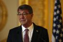 U.S. Secretary of Defense Ashton Carter speaks during a press conference held with Britain's Secretary of State for Defence Michael Fallon, at Lancaster house in London, Friday, Oct. 9, 2015. (AP Photo/Alastair Grant)