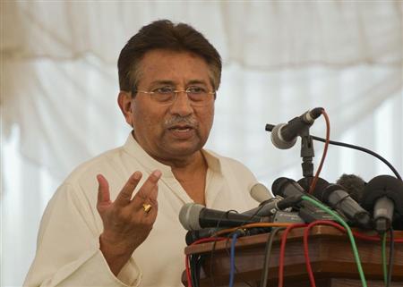 Pakistan's former President and head of the All Pakistan Muslim League (APML) political party Pervez Musharraf speaks as he unveils his party manifesto for the forthcoming general election at his residence in Islamabad April 15, 2013. REUTERS/Mian Khursheed