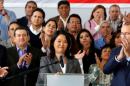 Peruvian presidential candidate Keiko Fujimori gives a speech at her party's headquarters in Lima