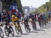Sky Procycling rider and leader's yellow jersey Wiggins of Britain cycles on the Champs Elysees during the finish line after the final 20th stage of the 99th Tour de France cycling race between Rambouillet and Paris