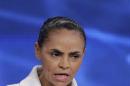Marina Silva, presidential candidate of the Brazilian Socialist Party, PSB speaks during a televised presidential debate in Sao Paulo, Brazil, Tuesday, Aug. 26, 2014. A new poll shows Silva as the leading rival to Brazil's President Dilma Rousseff and would defeat her in a second-round runoff vote in October's election. (AP Photo/Nelson Antoine)