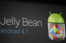 An Android 4.1 "Jelly Bean" mobile operating system logo is seen during Google I/O 2012 Conference at Moscone Center in San Francisco