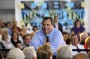 New Jersey Gov. Chris Christie smiles as he listens to a question Tuesday, April 30, 2013, in Long Beach Township, N.J., during a town hall meeting. (AP Photo/Mel Evans)