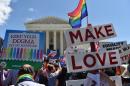 Supporters of same-sex marriages cheer outside the US Supreme Court on April 28, 2014 in Washington, DC