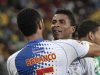 Cape Verde's Babanco congratulates his teammate Platini (R) after he scored against Morocco during their African Nations Cup Group A soccer match in Durban