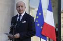 French Foreign Affairs Minister Fabius speaks to journalists following a meeting at the Elysee Palace in Paris