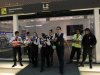 Aeromexico flight attendants leave an Aeromexico counter at Mexico City's international airport