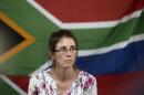 South African Yolande Korkie, a former hostage and wife of Pierre Korkie, holds a press conference in Johannesburg on January 16, 2014 to appeal for the release of her husband, still held in Yemen