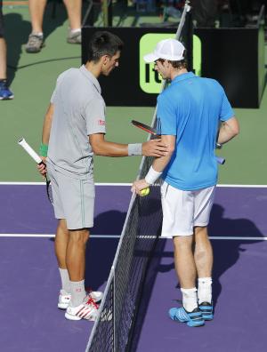 Andy Murray, right, of Britain, and Novak Djokovic,&nbsp;&hellip;
