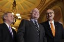 U.S. Senators Richard Durbin, John McCain and Chuck Schumer speak to the media after the Senate passed the immigration bill in Washington