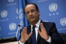 French President Hollande speaks during a news conference during the UN General Assembly at UN Headquarters in New York