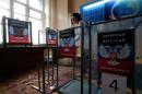 Member of a local electoral commission takes part in the preparations for the upcoming election in Donetsk