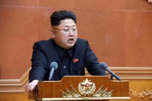North Korean leader Kim Jong-Un, seen giving a speech &hellip;