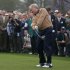 Jack Nicklaus of the U.S. hits his tee shot during the ceremonial start for the 2013 Masters golf tournament in Augusta