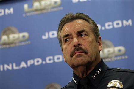 LAPD Police Chief Charlie Beck looks on during a news conference at the LAPD Headquarters in Los Angeles, California, February 10, 2013. REUTERS/Patrick Fallon