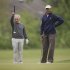 President Barack Obama, right, with Sen. Bob Corker, R-Tenn., left, on the first hole of the golf course at Andrews Air Force Base, Monday, May 6, 2013. (AP Photo/Pablo Martinez Monsivais)