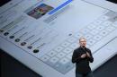 Apple Inc CEO Tim Cook speaks on stage about the new iPad during an Apple event in San Francisco