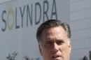 Republican presidential candidate, former Massachusetts Gov. Mitt Romney holds a news conference outside the Solyndra manufacturing facility, Thursday, May 31, 2012, in Fremont, Calif. (AP Photo/Mary Altaffer)