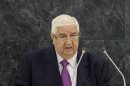 Syrian Deputy Prime Minister Walid al-Moualem speaks during the 68th session of the General Assembly at United Nations headquarters, Monday, Sept. 30, 2013. (AP Photo/Seth Wenig)