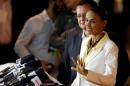 Presidential candidate Marina Silva of the Brazilian Socialist Party talks to the media after a TV debate in the city of Aparecida do Norte