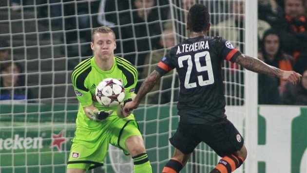 Bayer Leverkusen's goalkeeper Bernd Leno made a string of stops to keep out the Shakhtar attack (Reuters)