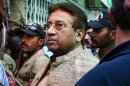 FILE - In this April 20, 2013, file photo, Pakistan's former President and military ruler Pervez Musharraf arrives at an anti-terrorism court in Islamabad, Pakistan. Gunmen shot to death the Pakistani government's lead prosecutor in a high-profile case involving Musharraf on Friday, May 3, as he drove to court in the capital Islamabad, police said. (AP Photo/Anjum Naveed, File)