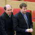 FILE - In this Jan. 26, 2000 file photo Boris Berezovsky, left, a controversial business tycoon, and Roman Abramovich, Russian oil tycoon, with reported political connections, both parliament members, walk after the session of the State Duma, parliament's lower house, in Moscow, Russia. They were once said to be like father and son, vacationing, signing deals, and socializing at the Kremlin together. But these days two of Russia's richest men can't stand each other _ and they're trading insults in a spectacularly expensive public feud. At more than $6.5 billion, the lawsuit brought by Russian tycoon Boris Berezovsky against fellow oligarch Roman Abramovich is a financial drama of giant proportions. (AP Photo/IvanSekretarev, File)