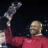 Stanford head coach David Shaw lifts the trophy following their 20-14 win over Wisconsin in the Rose Bowl NCAA college football game, Tuesday, Jan. 1, 2013, in Pasadena, Calif. (AP Photo/Jae C. Hong)