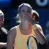 Victoria Azarenka of Belarus celebrates after defeating Sloane Stephens of the US in their semifinal match at the Australian Open tennis championship in Melbourne, Australia, Thursday, Jan. 24, 2013. (AP Photo/Andrew Brownbill)
