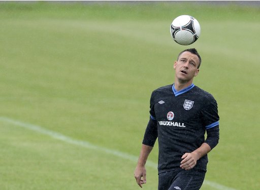 England soccer player John Terry heads the ball at training session during Euro 2012 in Krakow