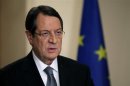 Cyprus' President Nicos Anastasiades addresses the nation with a televised speech from the presidential palace in Nicosia