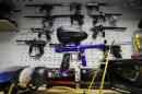 Paintball paraphernalia is on display at a paintball hall in Berlin on May 13, 2009