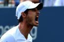 Andy Murray of Great Britian celebrates a point against Jo-Wilfried Tsonga of France during their 2014 US Open men's singles match on September 1, 2014 in New York