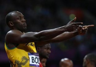 Usain Bolt focused on the end of his race. (Reuters)
