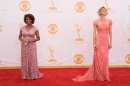 Alfre Woodard, left, and Laura Dern arrive at the 65th Primetime Emmy Awards at Nokia Theatre on Sunday Sept. 22, 2013, in Los Angeles. (Photo by Jordan Strauss/Invision/AP)
