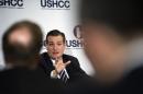 Presidential hopeful Sen. Ted Cruz, R-Texas., talks with members of the U.S. Hispanic Chamber of Commerce (USHCC) at the National Press Club in Washington, Wednesday, April 29, 2015. This is the first of a series of planned sessions with 2016 presidential candidates. (AP Photo/Cliff Owen)