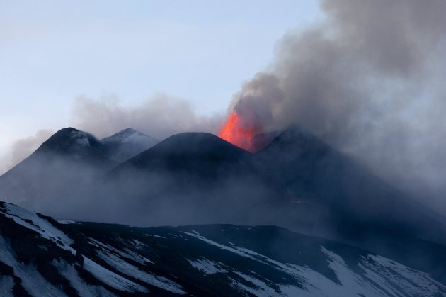Italy's volcanic Mount Etna spews lava during an eruption on the southern Italian island of Sicily