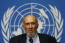 UN Special Rapporteur on occupied Palestine Falk addresses a news conference in Geneva
