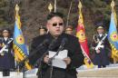 North Korean leader Kim Jong Un addresses commanding officers of the combined units of the Korean People's Army (KPA)
