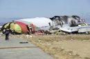 This image released by the National Transportation Safety Board Sunday, July 7, 2013, shows NTSB workers near the Boeing 777 Asiana Airlines Flight 214 aircraft. The Asiana flight crashed upon landing Saturday, July 6, at San Francisco International Airport, and two of the 307 passengers aboard were killed. (AP Photo/NTSB)