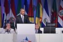 US President Barack Obama speaks at a civil society forum in the sidelines of the Summit of the Americas in Panama City on April 10, 2015
