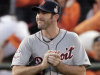 Detroit Tigers' Justin Verlander reacts after giving up an RBI single to San Francisco Giants' Marco Scutaro in the third inning, of Game 1 of baseball's World Series Wednesday, Oct. 24, 2012, in San Francisco. (AP Photo/Charlie Riedel)