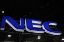 A logo of NEC Corp. is seen at Wireless Japan 2012 in Tokyo